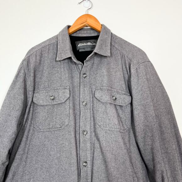 Eddie Bauer Men’s Button Up Shirt Chore Shacket Fleece Lined Sz L Gray Gorpcore - Picture 2 of 10